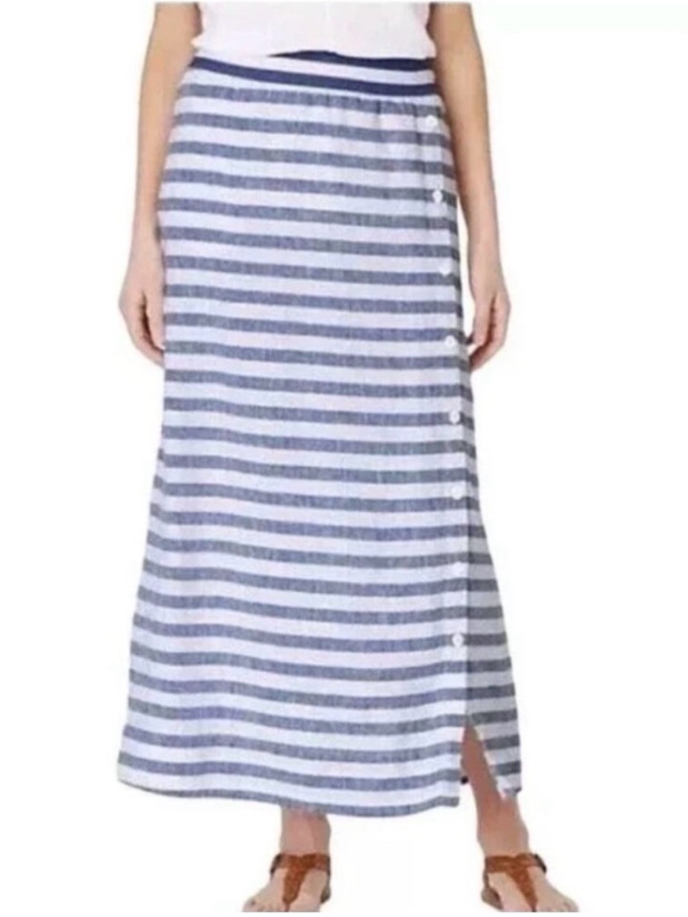 J. Jill Love Linen Stripped Maxi Skirt with pockets Women’s Medium 100% Linen